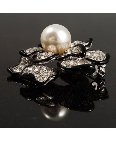 Bridal Synthetic Pearl Crystal Flower Brooch (Black & Silver) $26.79 Brooches & Pins