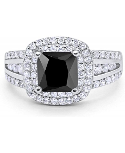 Halo Art Deco Wedding Engagement Ring Princess Cut Round Cubic Zirconia 925 Sterling Silver $30.85 Engagement Rings