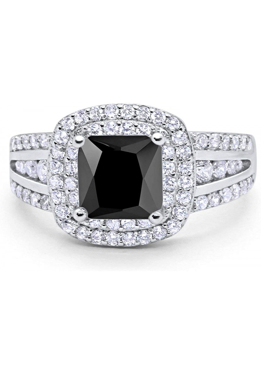 Halo Art Deco Wedding Engagement Ring Princess Cut Round Cubic Zirconia 925 Sterling Silver $30.85 Engagement Rings