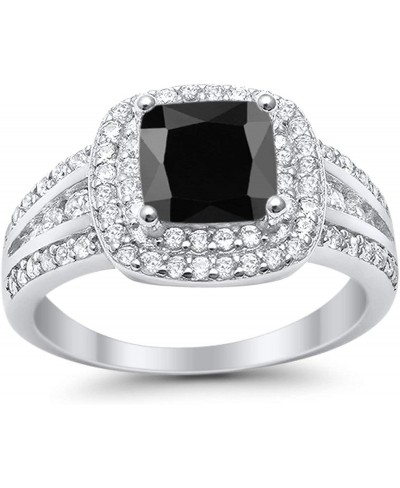 Halo Art Deco Wedding Engagement Ring Princess Cut Round Cubic Zirconia 925 Sterling Silver $30.85 Engagement Rings