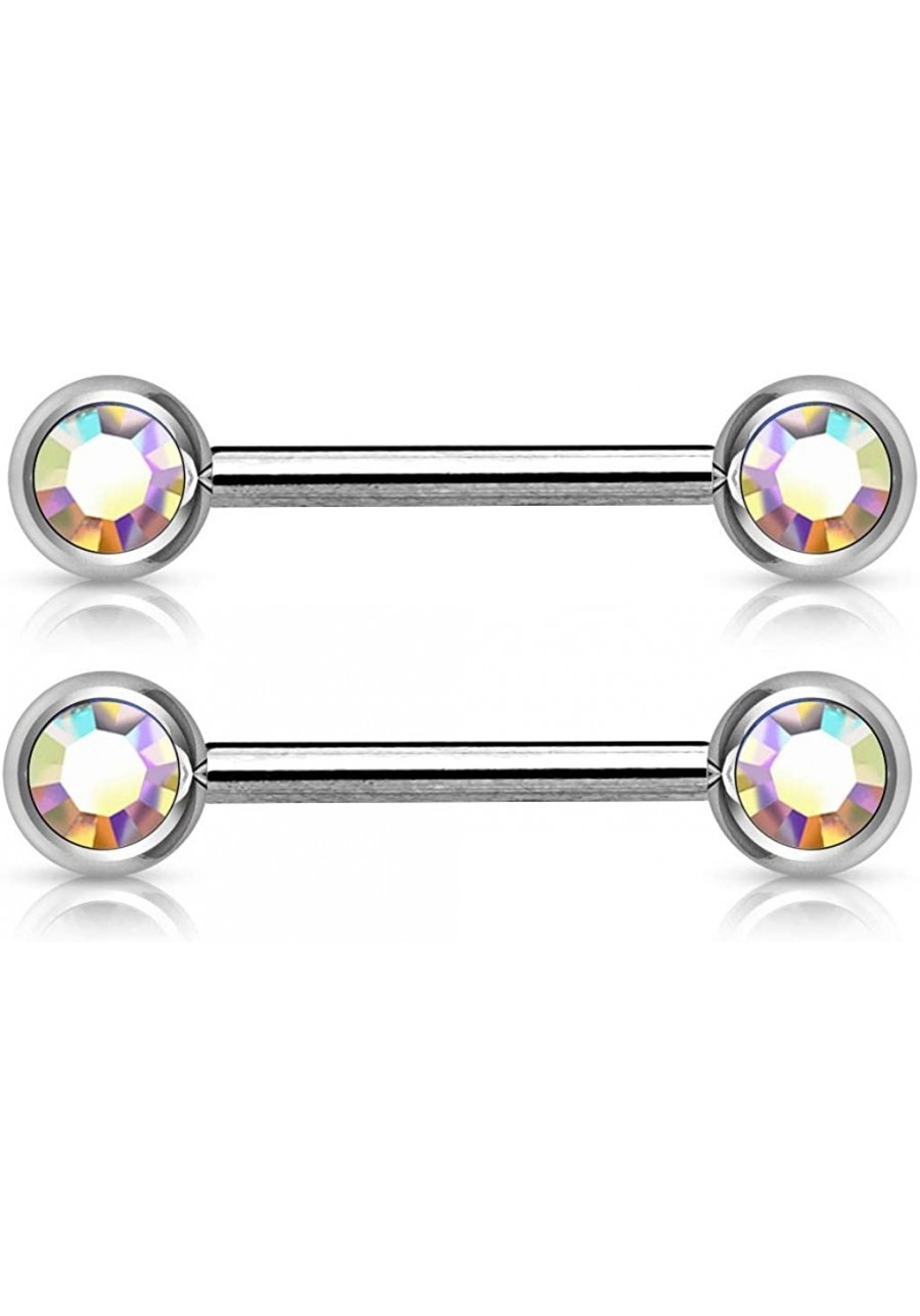 14GA 316L Stainless Steel Double Gemmed Front Facing Nipple Barbells Sold as a Pair $13.77 Piercing Jewelry