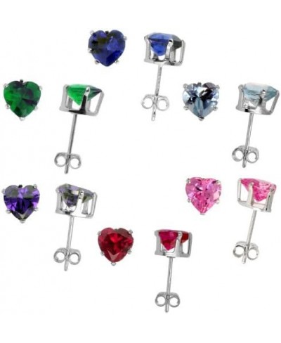 Sterling Silver 6 mm Color CZ Heart Studs Earrings Blue Topaz Sapphire Amethyst Ruby Pink $29.72 Stud