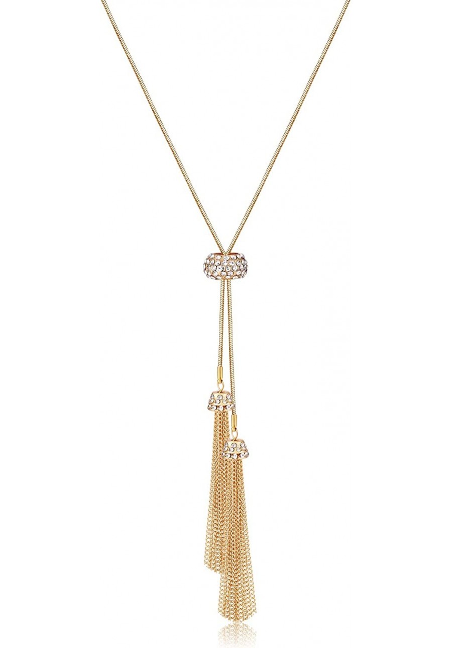 Tassel Pendant Lariat Y Necklace Long Snake Chain Necklaces with Adjustable Crystal Slider Ball $12.91 Y-Necklaces