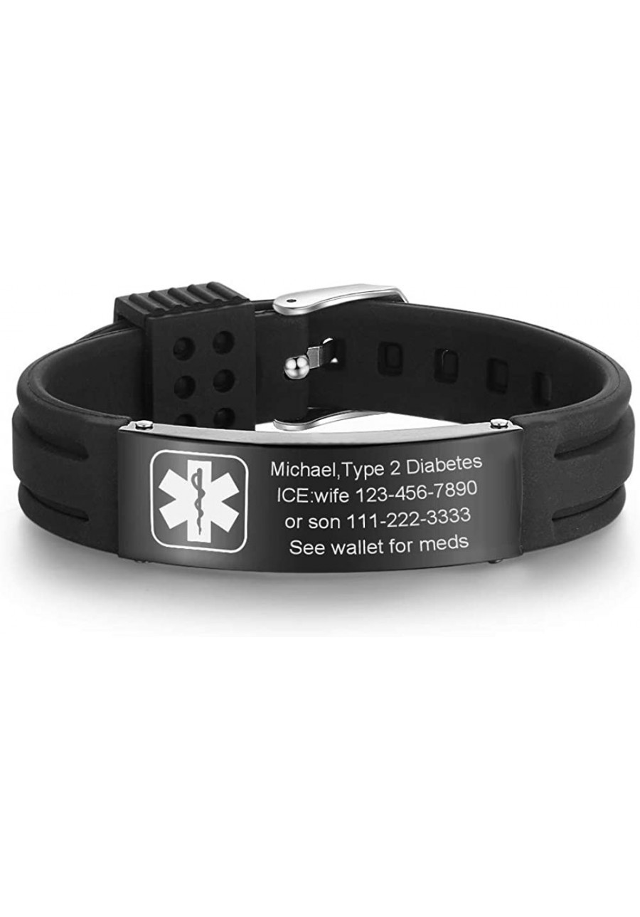 Medical Emergency Alert for Men Women - Stainless Steel ID Silicone Rubber Adjustable Bracelet $13.82 Identification