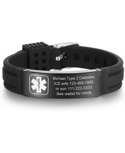 Medical Emergency Alert for Men Women - Stainless Steel ID Silicone Rubber Adjustable Bracelet $13.82 Identification