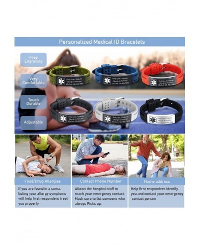 Medical Emergency Alert for Men Women - Stainless Steel ID Silicone Rubber Adjustable Bracelet $13.82 Identification