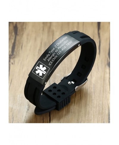 Medical Emergency Alert for Men Women - Stainless Steel ID Silicone Rubber Adjustable Bracelet $13.82 Identification