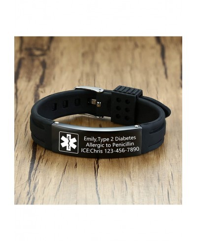 Medical Emergency Alert for Men Women - Stainless Steel ID Silicone Rubber Adjustable Bracelet $13.82 Identification