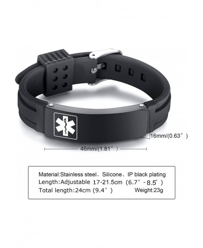 Medical Emergency Alert for Men Women - Stainless Steel ID Silicone Rubber Adjustable Bracelet $13.82 Identification