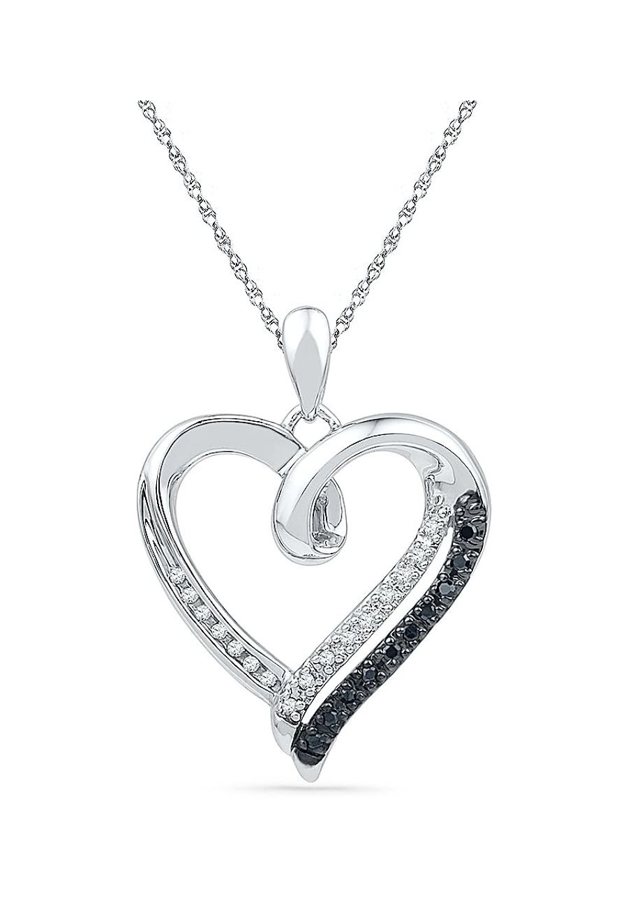 Sterling Silver Black & White Round Diamond in Heart Pendant (1/10 cttw) $22.30 Pendant Necklaces