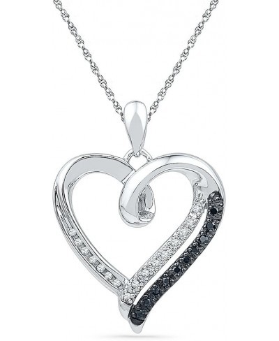 Sterling Silver Black & White Round Diamond in Heart Pendant (1/10 cttw) $22.30 Pendant Necklaces