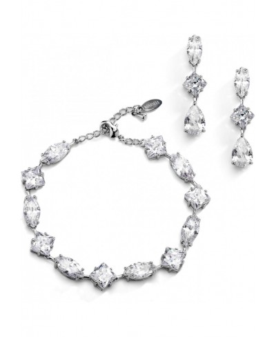 Silver Zirconia Crystal Wedding Bracelet & Earrings Set for Women Jewelry for Bride Bridesmaid $32.13 Jewelry Sets