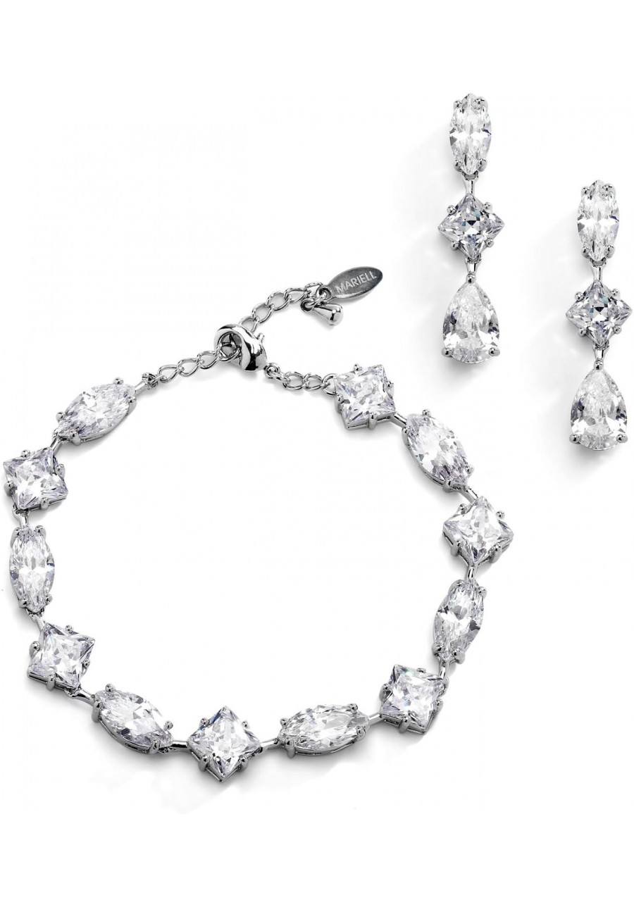 Silver Zirconia Crystal Wedding Bracelet & Earrings Set for Women Jewelry for Bride Bridesmaid $32.13 Jewelry Sets