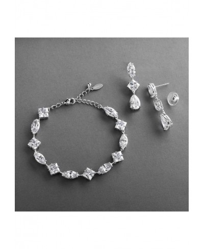 Silver Zirconia Crystal Wedding Bracelet & Earrings Set for Women Jewelry for Bride Bridesmaid $32.13 Jewelry Sets