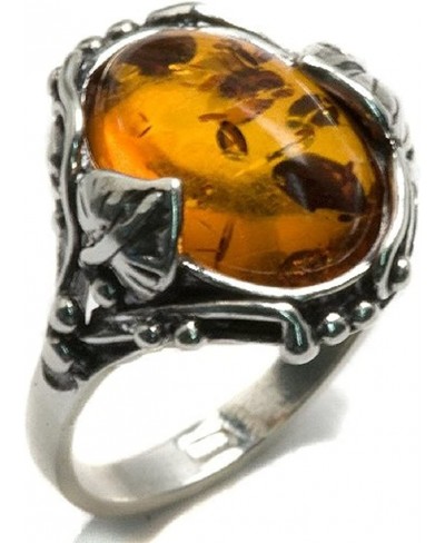 Honey Amber and Sterling Silver leaves Oval Ring Sizes 9 $33.92 Statement