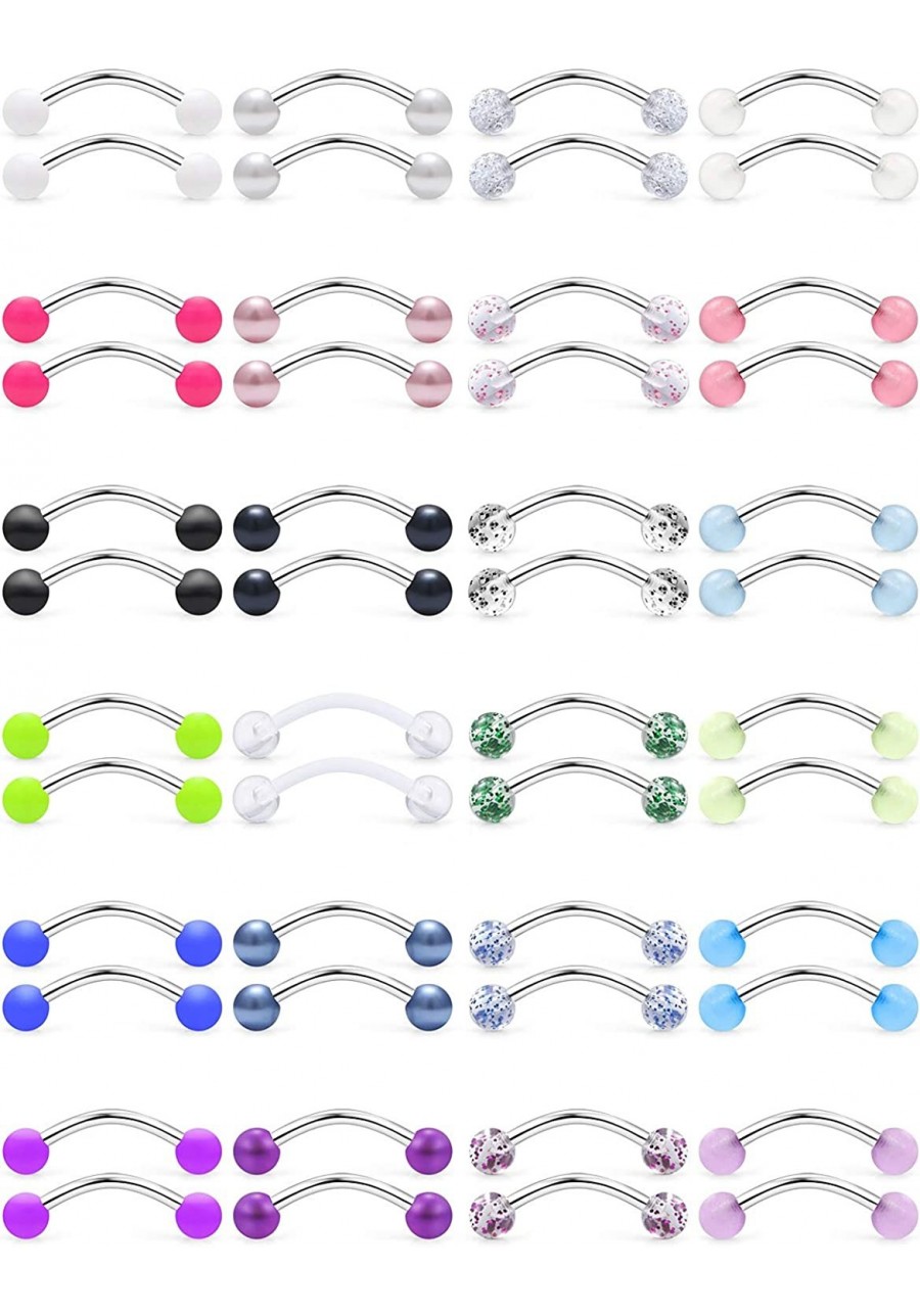 24 Pairs 16G Glow in Dark Flexible Acrylic Curved Tongue Barbell Snake Eye Nipple Ring Retainer Piercing Jewelry for Women Me...