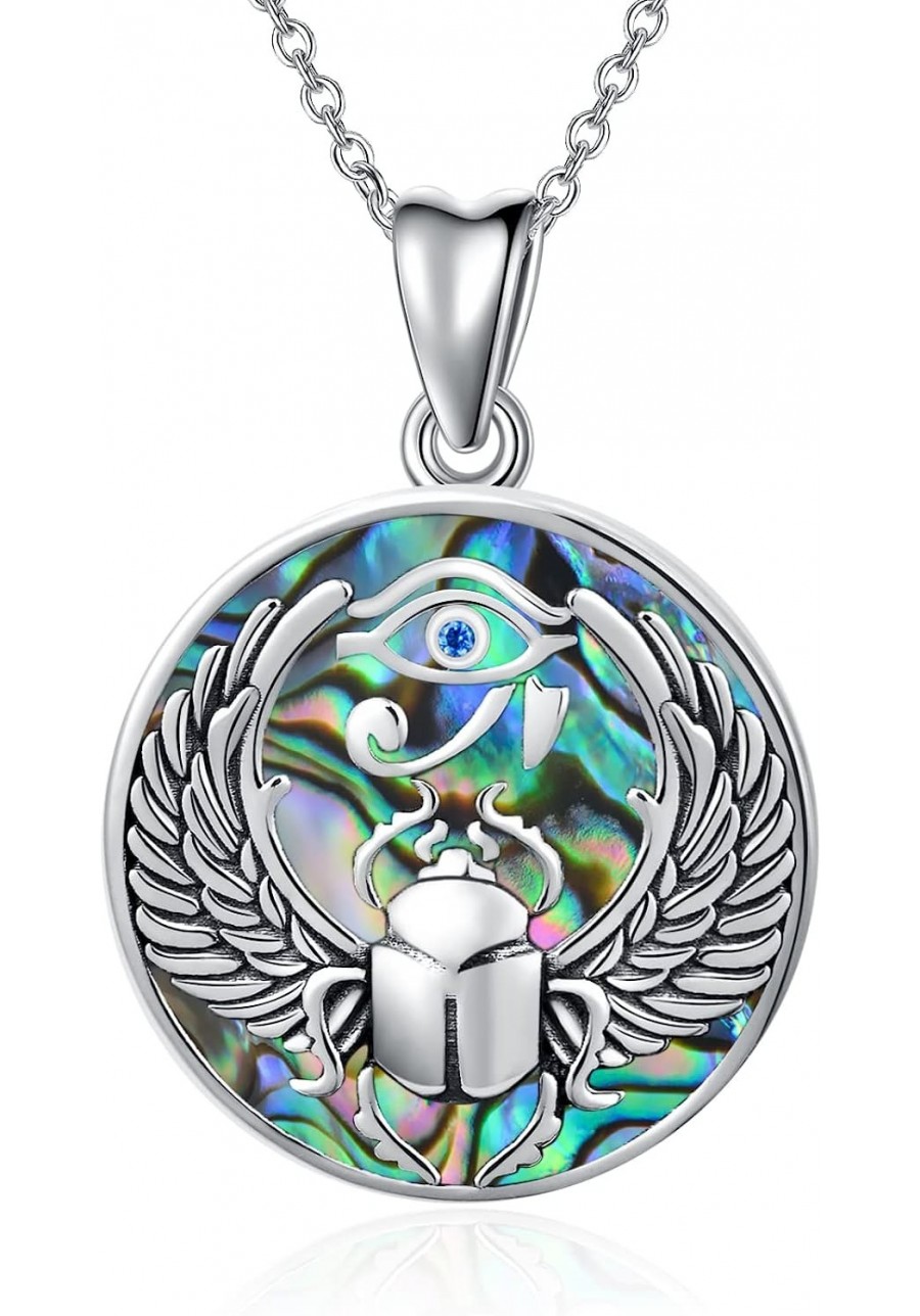 Eye of Horus Necklace Scarab Pendant Sterling Silver Eye of Providence Ankh Horus Eye Ancient Egyptian Protection Amulet All-...