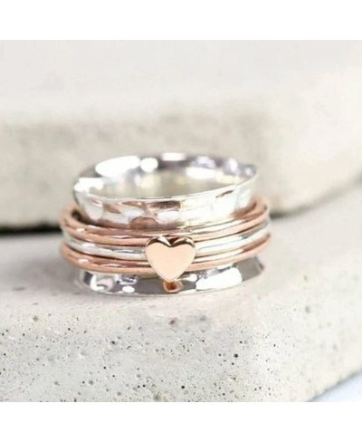 Self Love Spinner Heart Ring Fashion Heart Rotating Anxiety Relief Ring Plain Hammered Spinner Band Rings Heart Design Spinne...