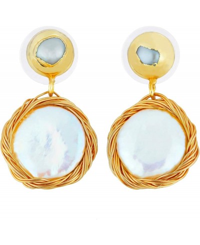 Women's Pearl Shell Stone Dangle Drop Earrings Handmade Monther's Day Fashion Jewelry $16.20 Drop & Dangle