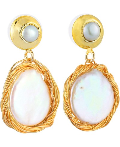 Women's Pearl Shell Stone Dangle Drop Earrings Handmade Monther's Day Fashion Jewelry $16.20 Drop & Dangle