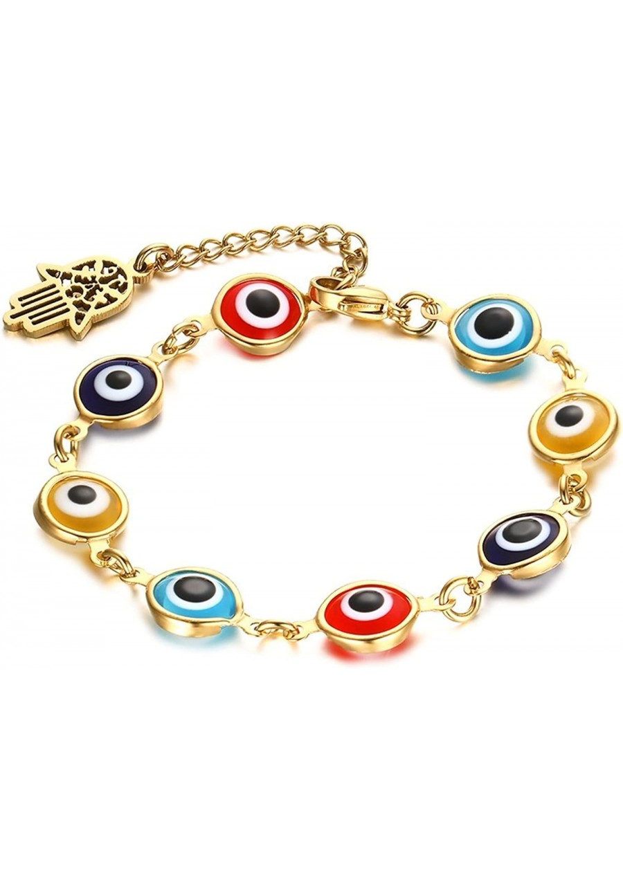 Stainless Steel Multi Color Evil Eye Bracelet Hand of Fatima Hamsa Charm Bracelets $20.25 Link