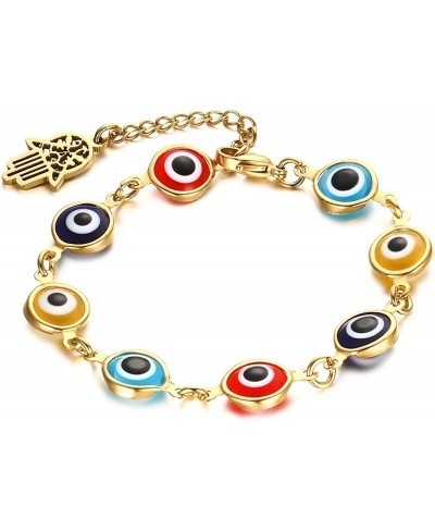 Stainless Steel Multi Color Evil Eye Bracelet Hand of Fatima Hamsa Charm Bracelets $20.25 Link