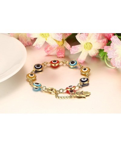 Stainless Steel Multi Color Evil Eye Bracelet Hand of Fatima Hamsa Charm Bracelets $20.25 Link