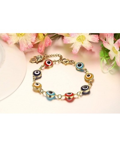 Stainless Steel Multi Color Evil Eye Bracelet Hand of Fatima Hamsa Charm Bracelets $20.25 Link