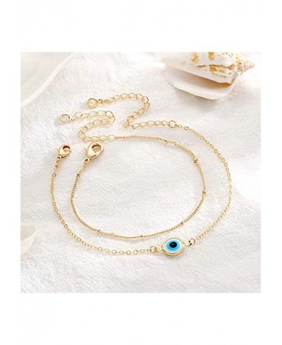 14K Gold Plated Dainty Bracelets for Women Adjustable Layered Chain Evil Eye Oval Heart Charm Bracelet Fashion Gold Anklet Je...