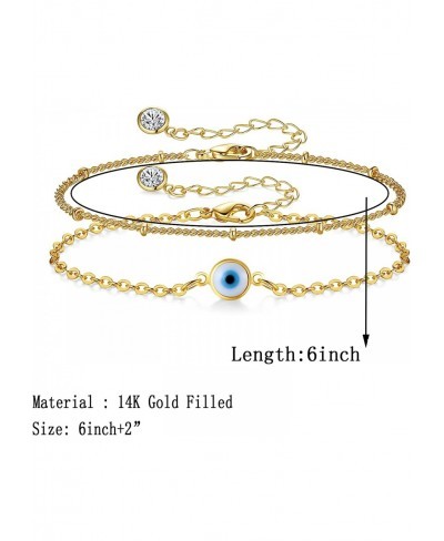 14K Gold Plated Dainty Bracelets for Women Adjustable Layered Chain Evil Eye Oval Heart Charm Bracelet Fashion Gold Anklet Je...