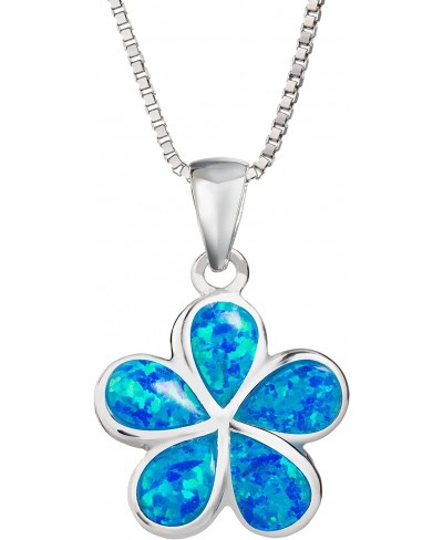 Sterling Silver Created Blue Opal Plumeria Flower Necklace Pendant with 18" Box Chain $37.91 Pendant Necklaces