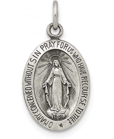 Solid 925 Sterling Silver Vintage Antiqued Virgin Mary Pray for Us Charm Miracle Medal Mary Pendant Charm Medal - 20mm x 10mm...