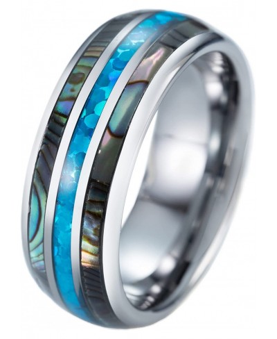 8mm Tungsten Carbide Natural Abalone Sea Shell with Created Blue Opal Inlay 8mm Comfort Fit Men Ring Wedding Engagement Band ...