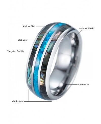 8mm Tungsten Carbide Natural Abalone Sea Shell with Created Blue Opal Inlay 8mm Comfort Fit Men Ring Wedding Engagement Band ...