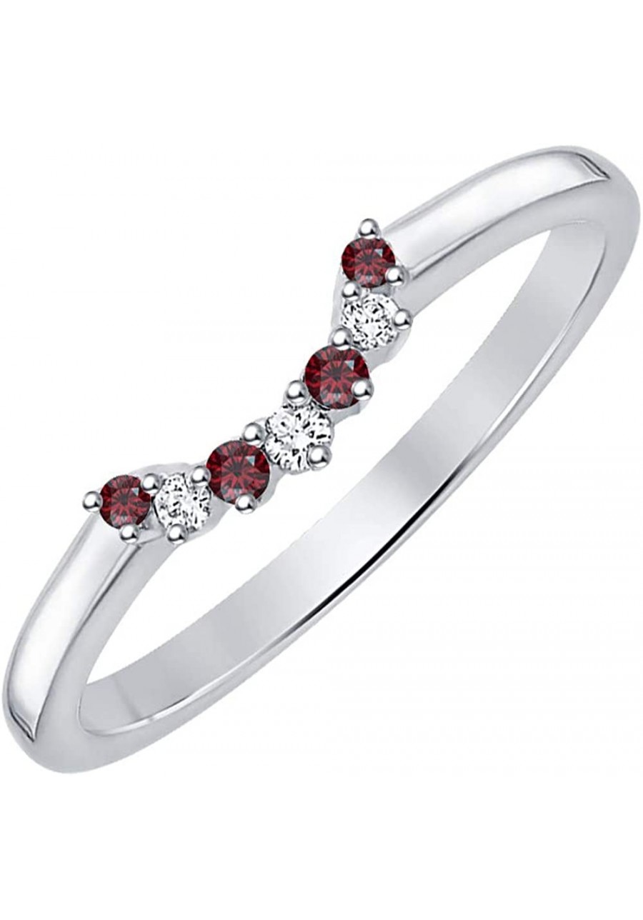 Round Cut Red Garnet & Diamond 14k Gold Plated Curved Wedding Band Ring for Women $34.60 Wedding Bands