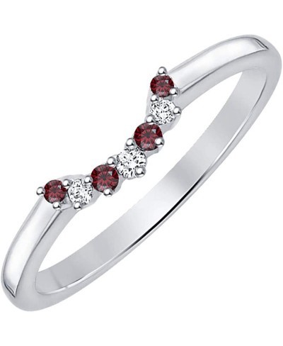 Round Cut Red Garnet & Diamond 14k Gold Plated Curved Wedding Band Ring for Women $34.60 Wedding Bands