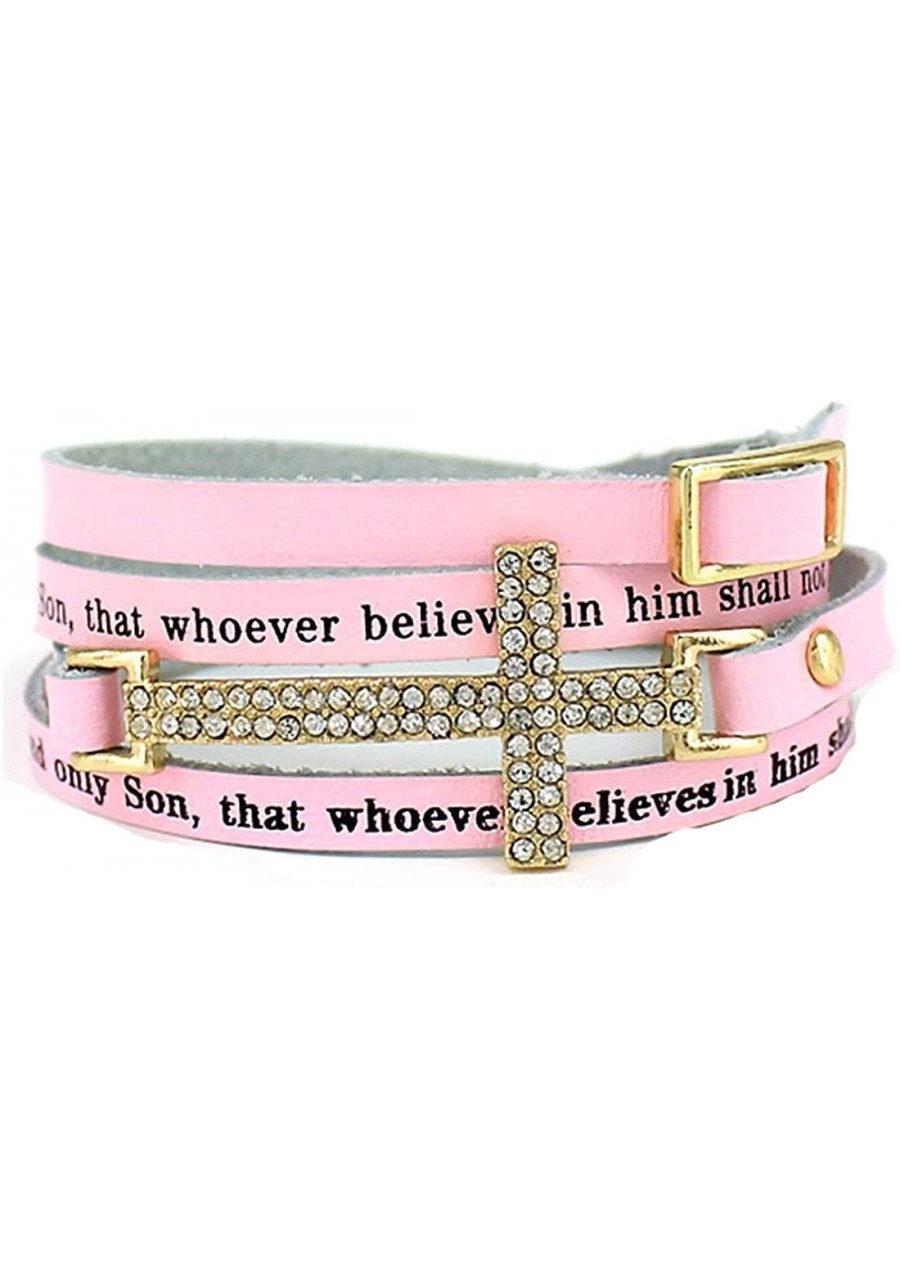 4030315 John 3 - 16 Leather Wrap Cross Bracelet Adjustable Belt Buckle for God So Loved The World $13.35 Wrap