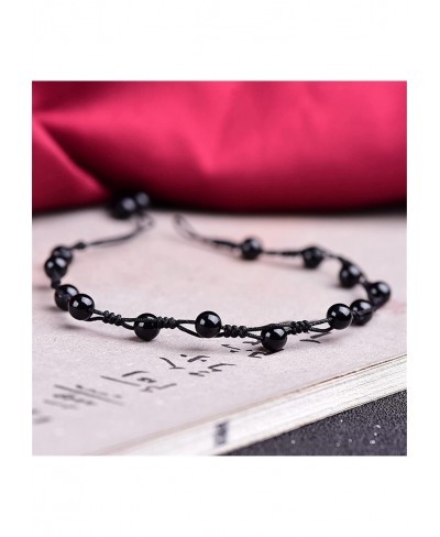 Black Obsidian Bead Braided Adjustable Rope Wrap Bracelet Anklets for Women Men Girl Boy Jewelry Anti Swelling Healing Stone ...