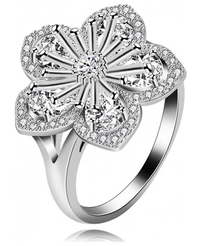 Platinum Plated White Sakura Flower Rings with Pear Cut Cubic Zirconia Wedding Peach Blossom Ring Engagement Y581 $11.99 Enga...