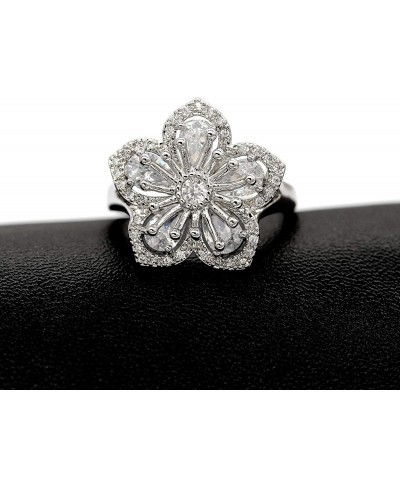 Platinum Plated White Sakura Flower Rings with Pear Cut Cubic Zirconia Wedding Peach Blossom Ring Engagement Y581 $11.99 Enga...