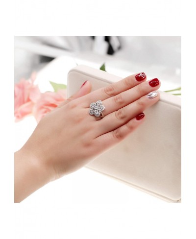 Platinum Plated White Sakura Flower Rings with Pear Cut Cubic Zirconia Wedding Peach Blossom Ring Engagement Y581 $11.99 Enga...