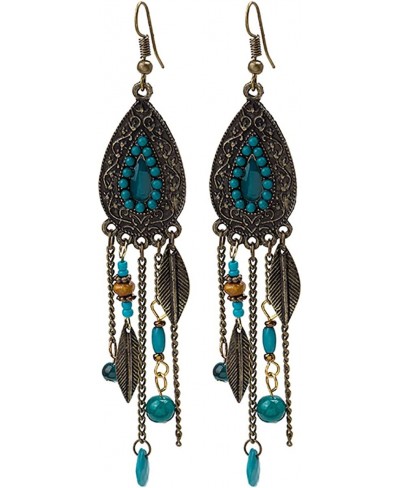 Bohemian Leaves Rice Beads Tassel Drop Earrings.Vintage Long Chain Tassel Dangle Earrings Indian Style Jewelry Gifts for Wome...