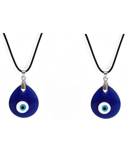 2 Pcs Evil Eye Necklace Turkish Blue Glass Evil Eye Pendant Necklaces Hamsa Hand Leather Rope Chain Necklace for Women Men Gi...