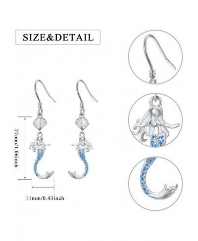 Mermaid Earring 925 Sterling Silver Hypoallergenic Mermaid and Shell Dangle Drop Earrings for Sensitive Ears Birthday Jewelry...