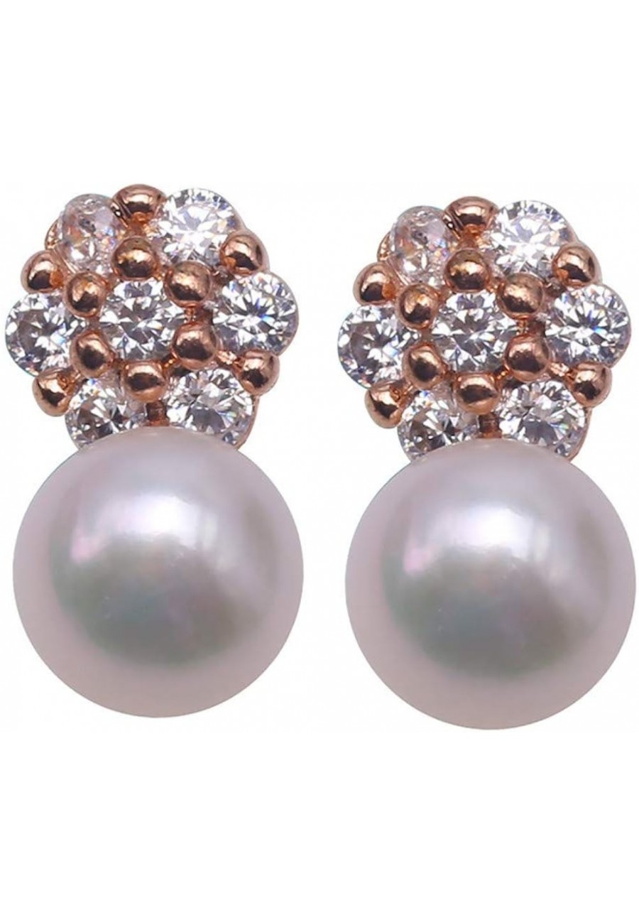 Women Freshwater Pearl Earrings 6mm Round Stud Earrings $16.02 Stud