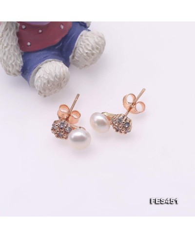 Women Freshwater Pearl Earrings 6mm Round Stud Earrings $16.02 Stud