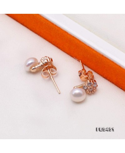 Women Freshwater Pearl Earrings 6mm Round Stud Earrings $16.02 Stud