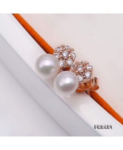 Women Freshwater Pearl Earrings 6mm Round Stud Earrings $16.02 Stud