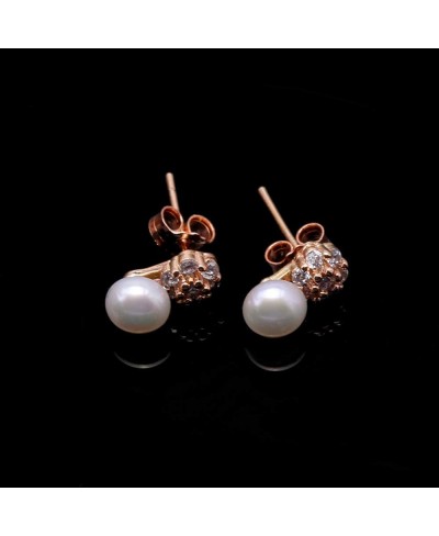 Women Freshwater Pearl Earrings 6mm Round Stud Earrings $16.02 Stud