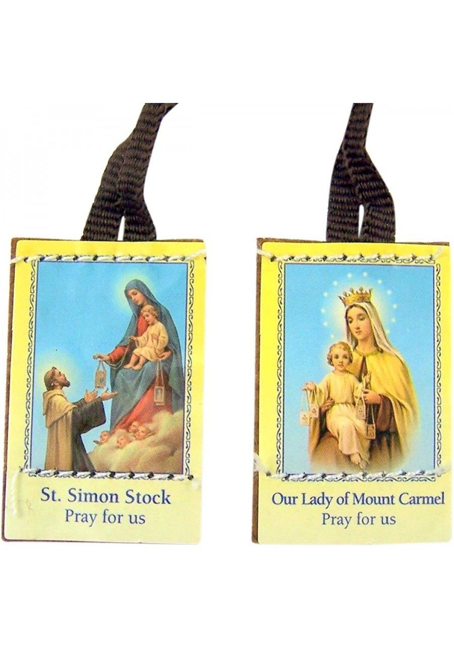 Brown Cloth Scapular Our Lady of Mt Carmel with St Simon Stock 32 Inch $13.05 Pendant Necklaces